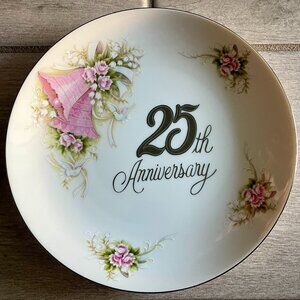 Vintage Enesco 25th Anniversary Wishes Pink Rose Ceramic Plate